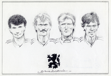 202910 Groepsportret met de van oorsprong Utrechtse voetballers Gerald Vanenburg, Jan Wouters, Hans van Breukelen en ...